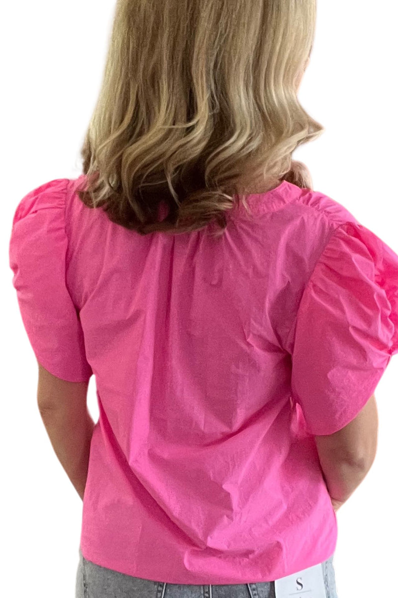 Bubble Gum Pink Ruched Sleeve Top