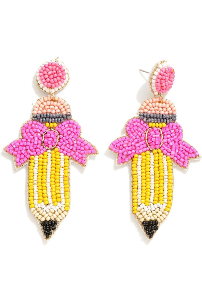 Beaded Pencil and Bow Earrings