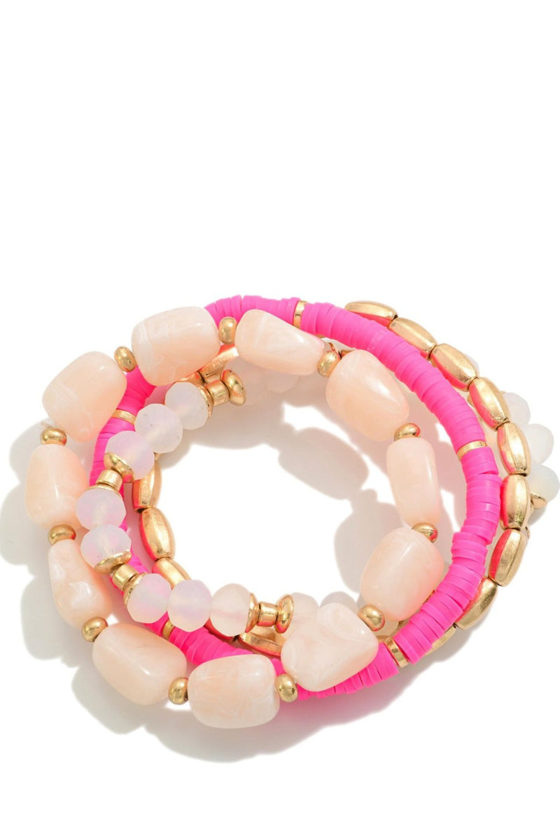 Bright Pink and White Stretch Bracelet Set