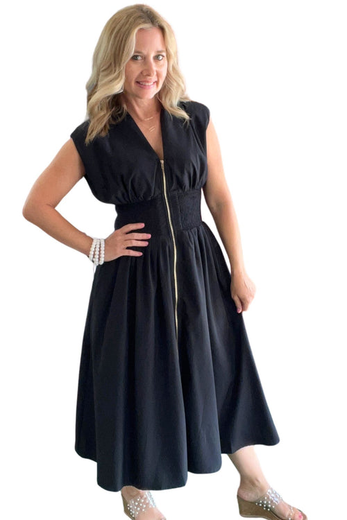 Front Zipper Midi Dress