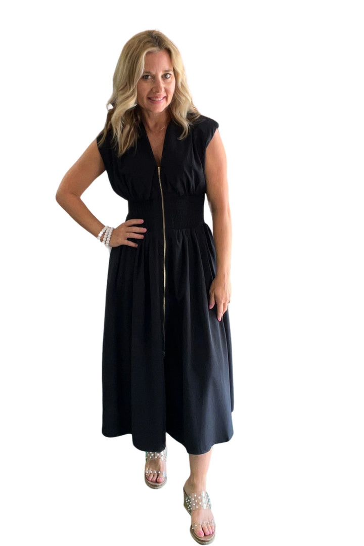 Front Zipper Midi Dress