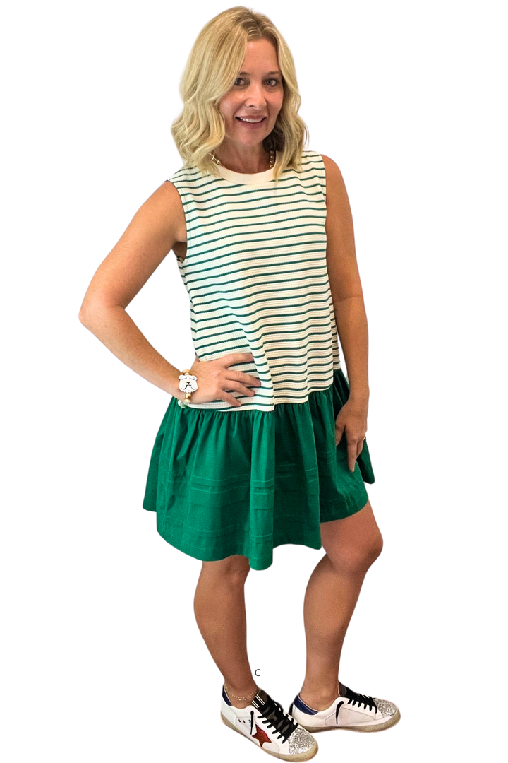 Striped Knit and Woven Mini Dress