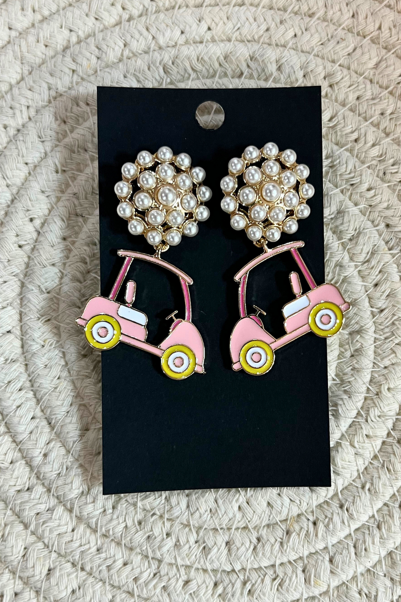 Golf Cart Earrings with Pearl Detail