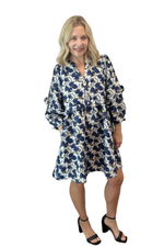 Navy Floral Jacquard Dress