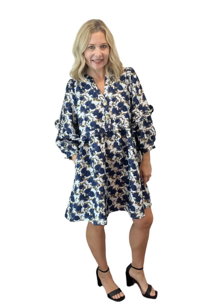 Navy Floral Jacquard Dress
