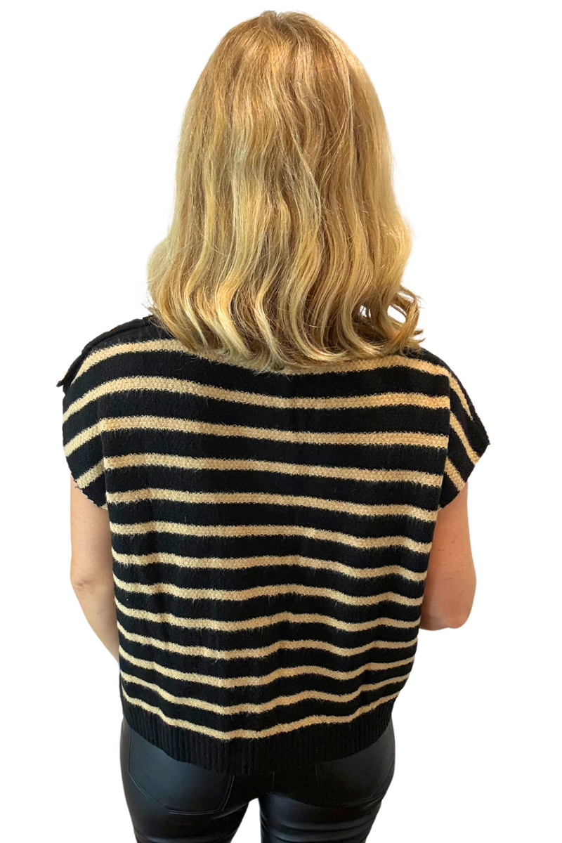 Black Striped Turtleneck Vest