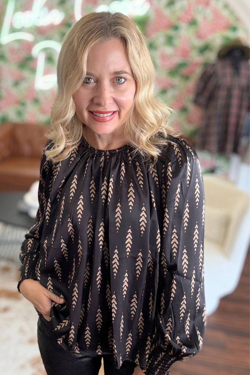 Silky Black Top with Sequin Detail