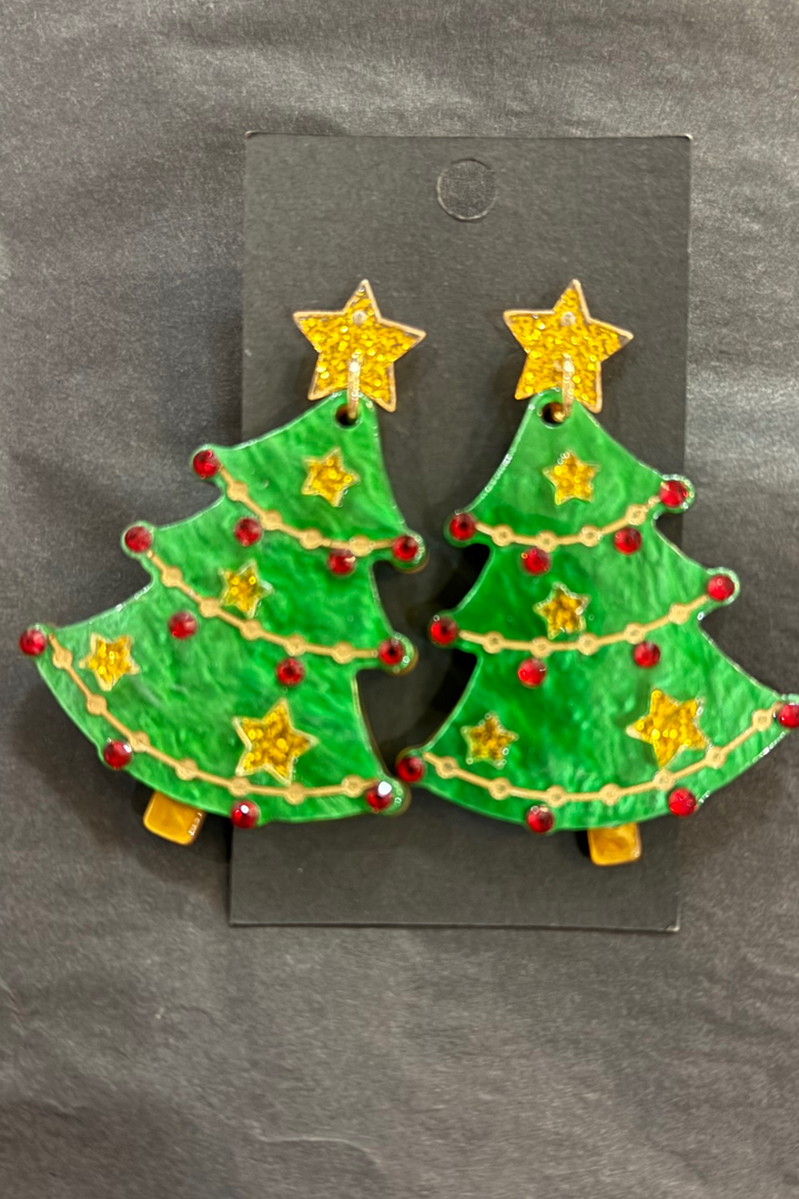 Gold Star Acrylic Christmas Tree Earrings