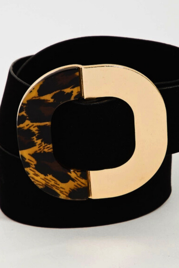 Faux Suede Leopard Buckle Fashion Belt