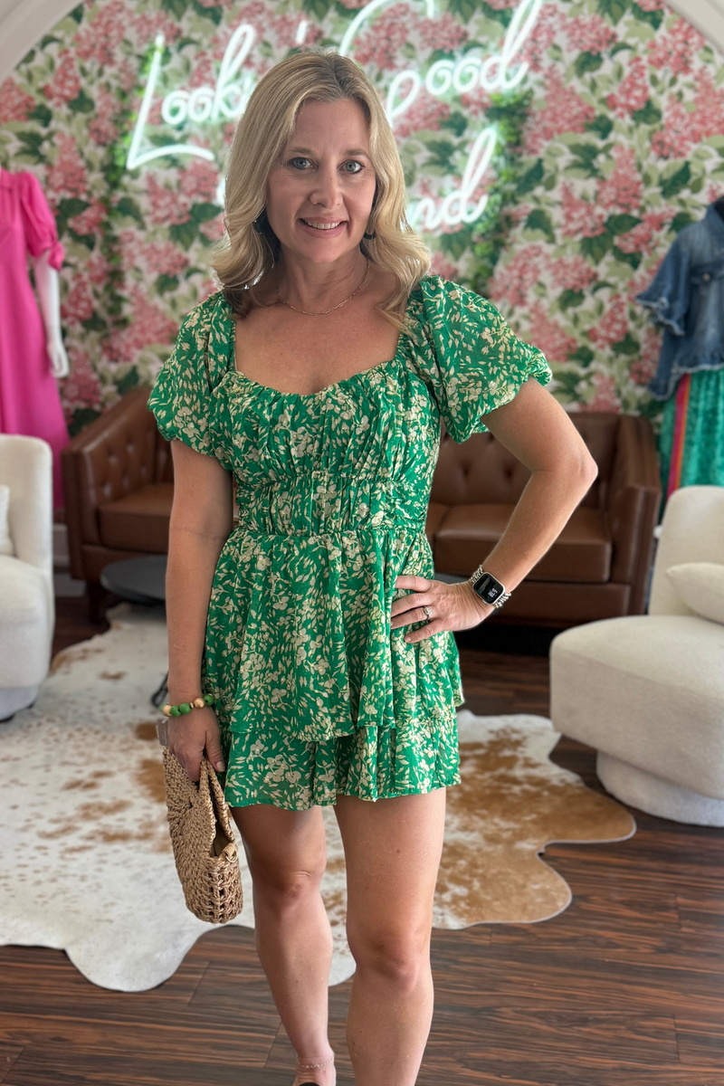 Green Floral Romper