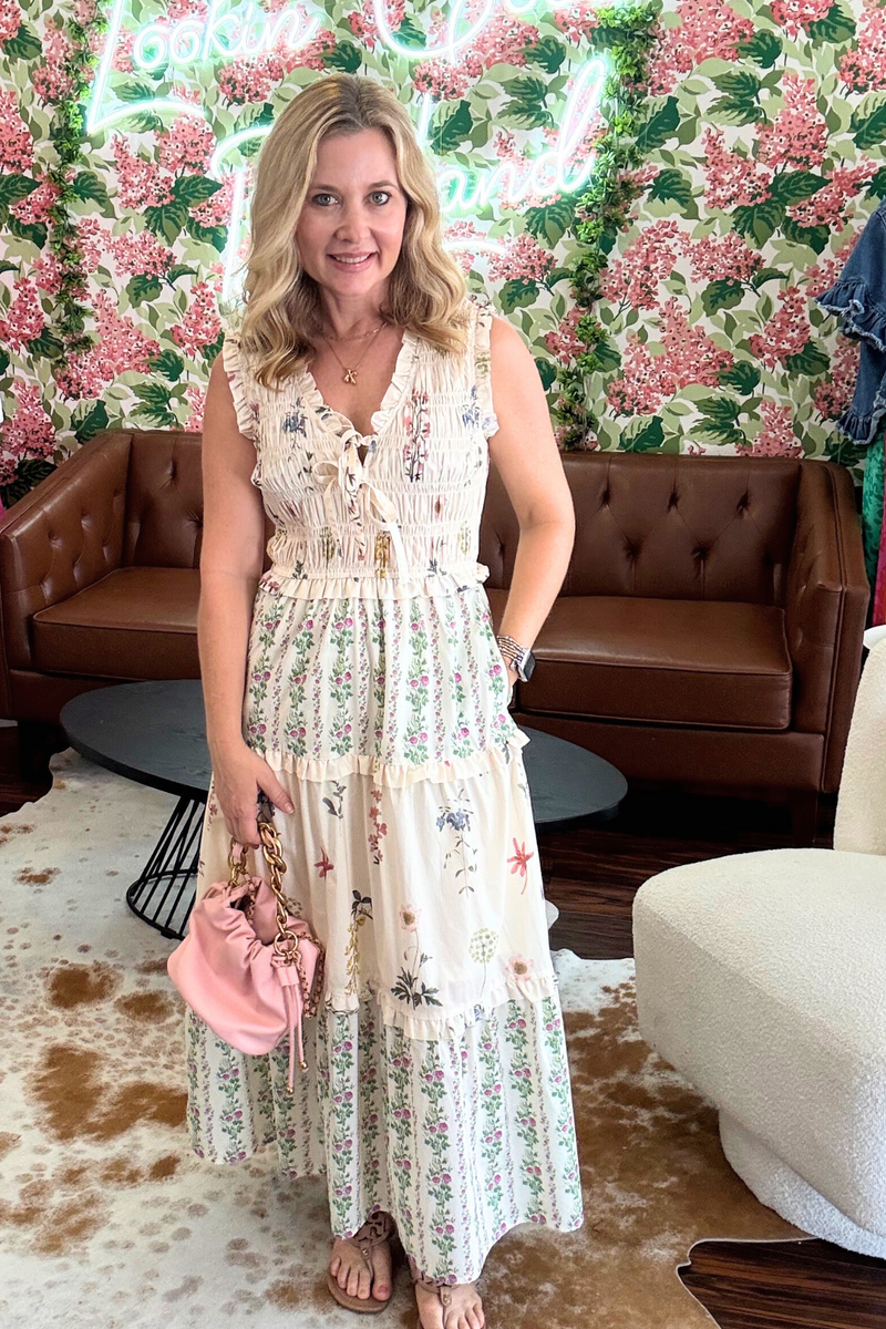Cream Floral Midi Dress