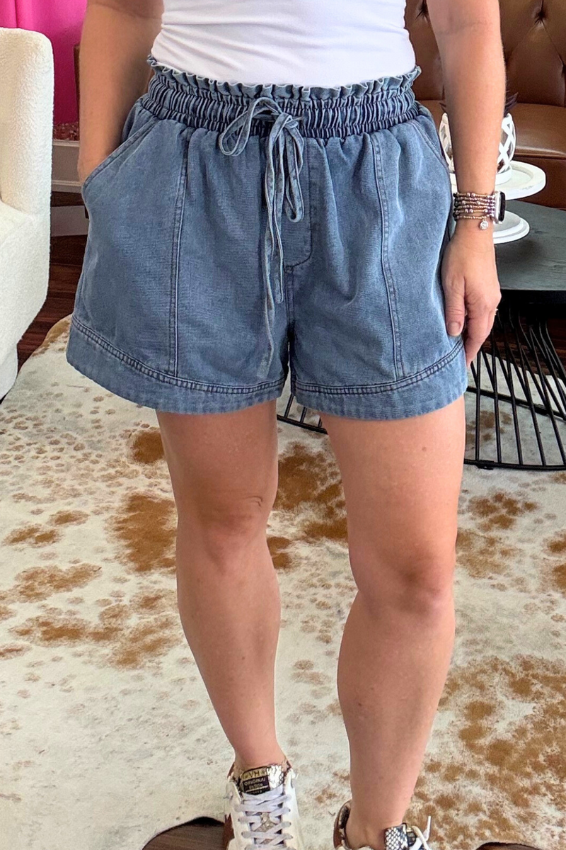Denim Elastic Waist Shorts