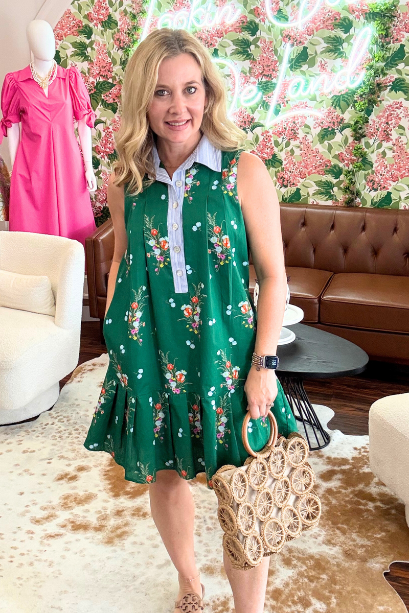 Sleeveless Floral Dress with Collar
