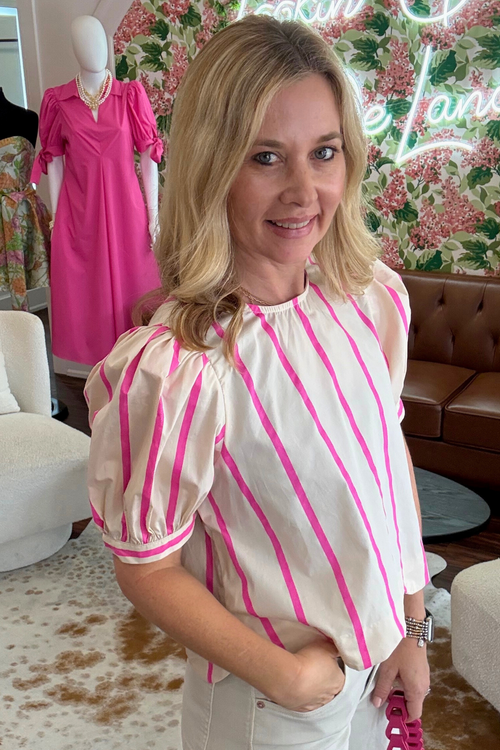 Pink and Cream Scallop Hem Short Sleeve Top