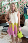Cream Colorblock Mini Dress with Collar