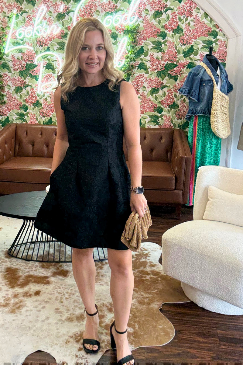 Floral Jacquard Black Mini Dress