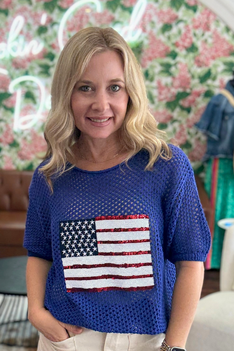 Sequin American Flag Knit Top