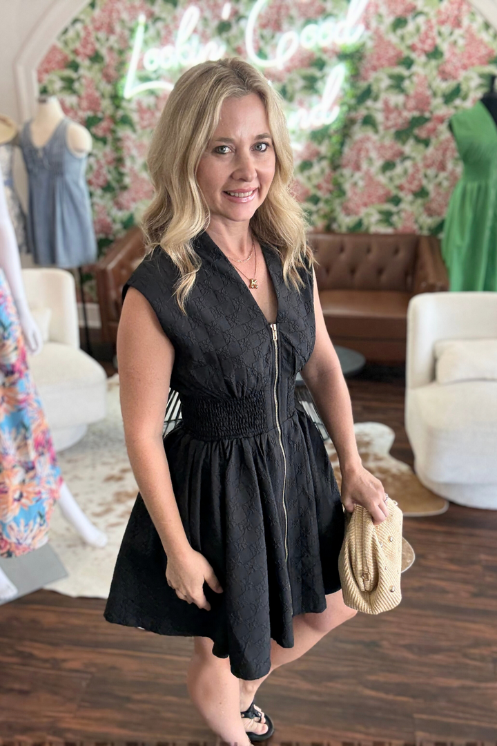 Jacquard Mini Dress with Zipper Detail Front