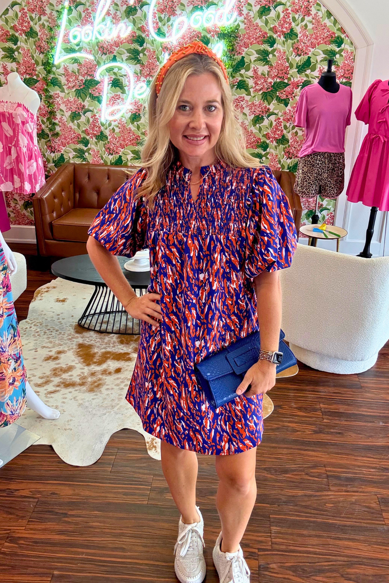Orange and Blue Tiger Tail Pattern Dress