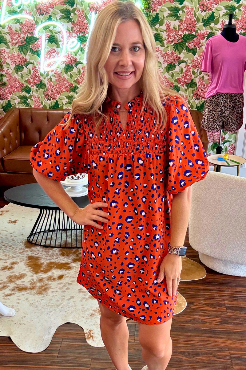 Orange and Blue Animal Print Dress