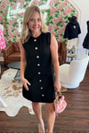 Sleeveless Mini Dress with Gold Button Detail