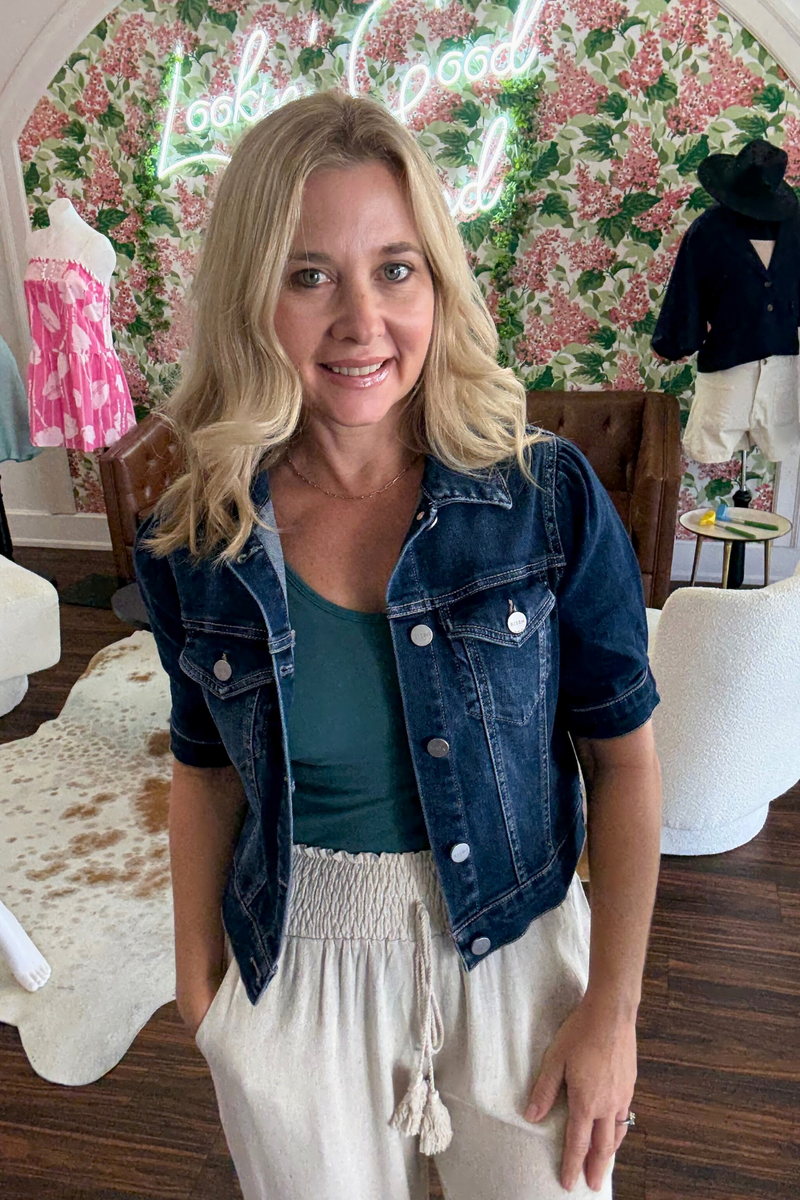 Short Puff Sleeve Denim Jacket