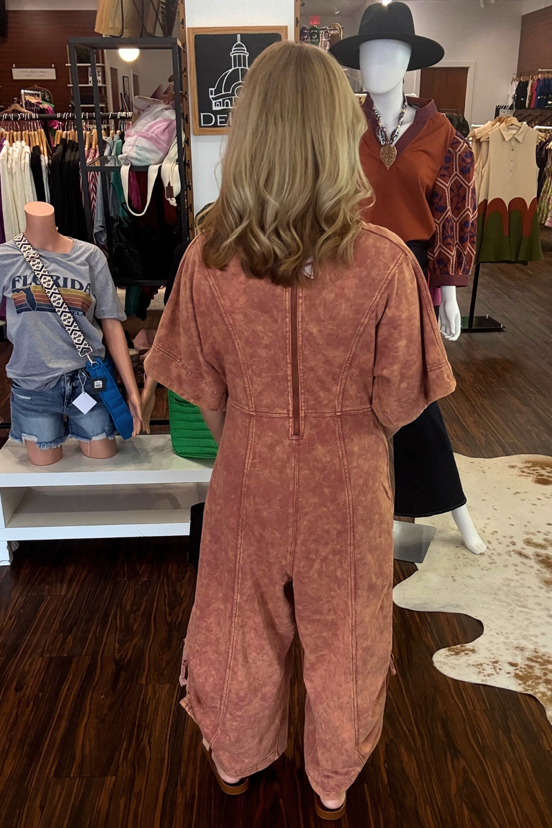 Short Sleeve V-Neck Jumpsuit