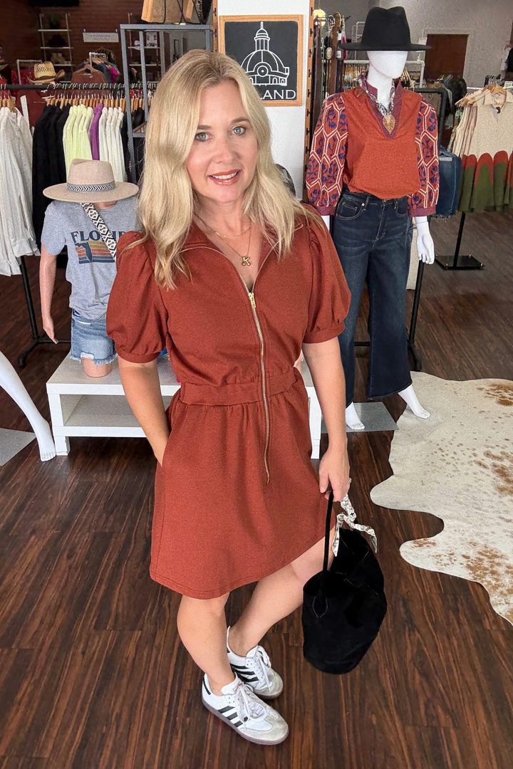 Zipper Front Pullover Mini Dress