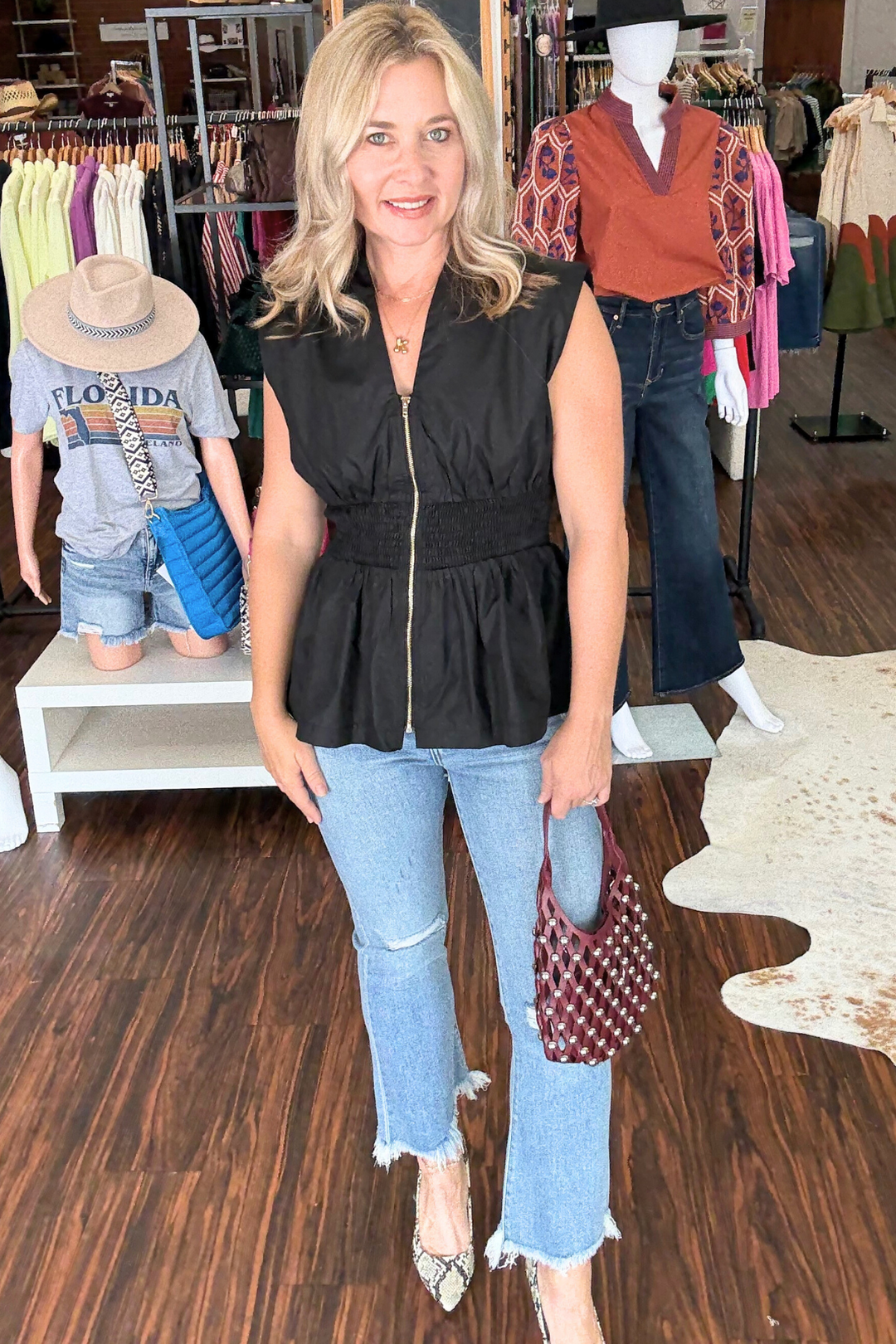 Peplum Hem Zip Up Top