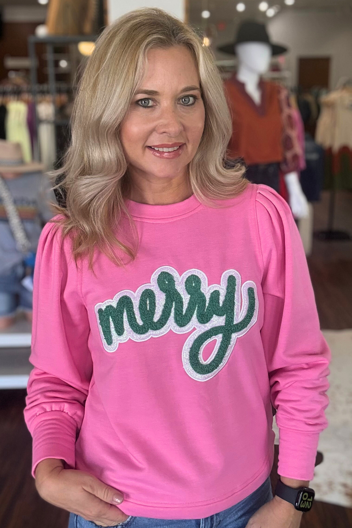 Chenille Patch "Merry" Sweatshirt