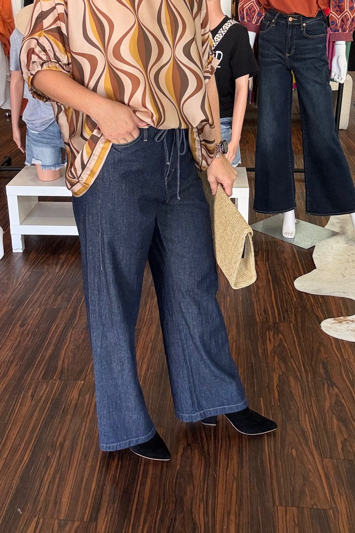 Denim Elastic Waist Pants