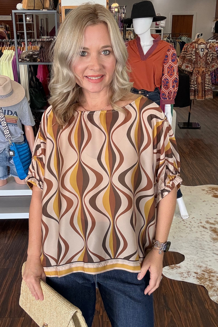 Retro Print Dolman Sleeve Top