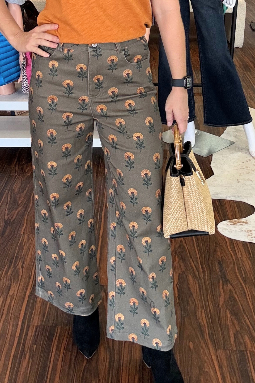 Botanical Print Wide Leg Pants