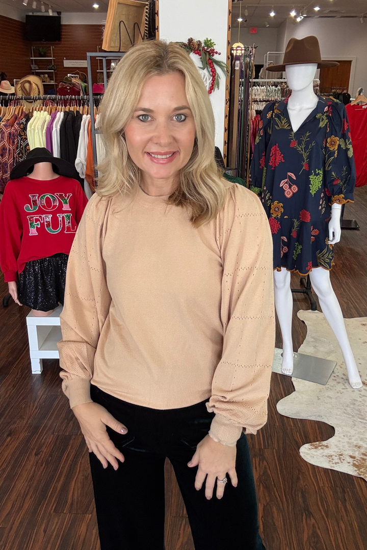 Round Neckline Puff Sleeve Sweater