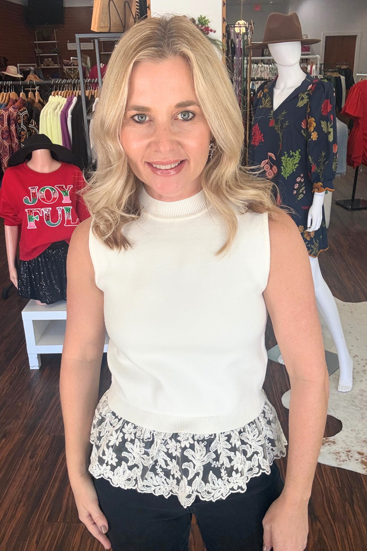 Lace Trim Sleeveless Knit Top