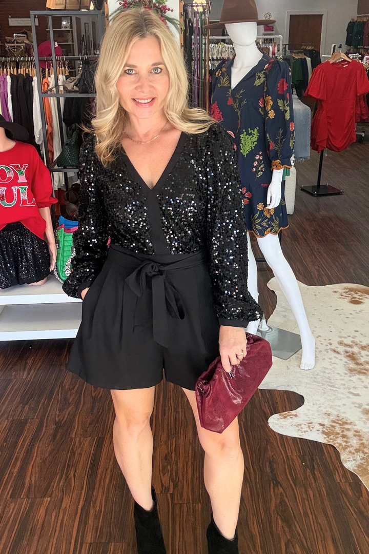 Sequin Long Sleeve Romper