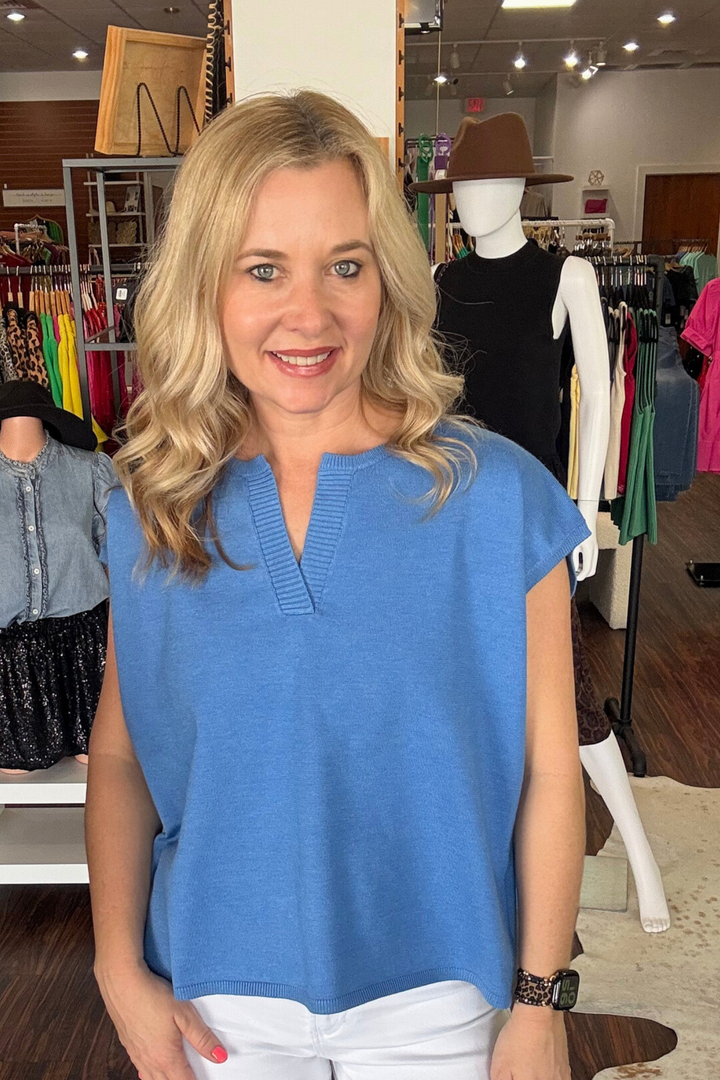 V-Neck Knit Short Sleeve Top