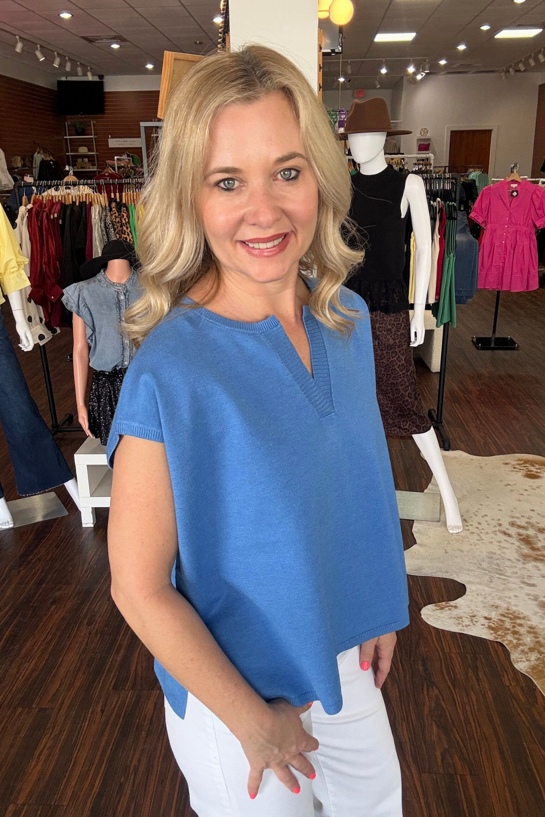 V-Neck Knit Short Sleeve Top