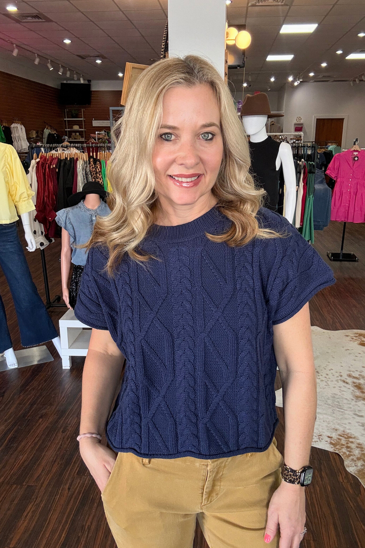 Cable Knit Short Sleeve Top