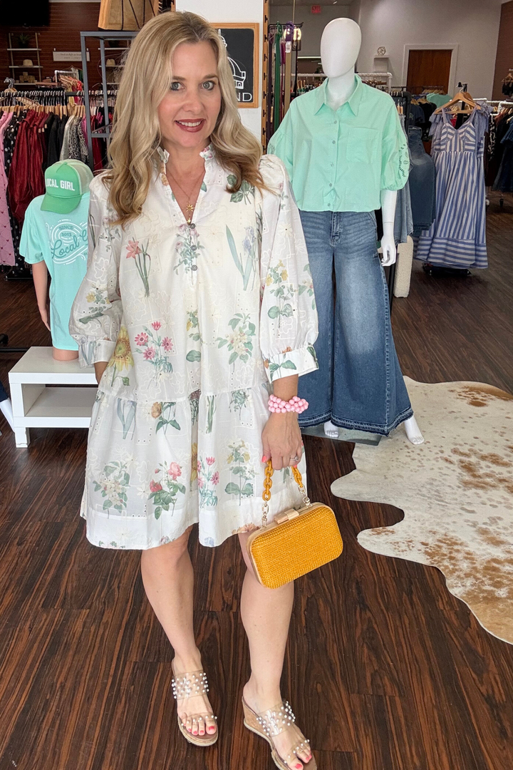 3/4 Sleeve Floral Mini Dress