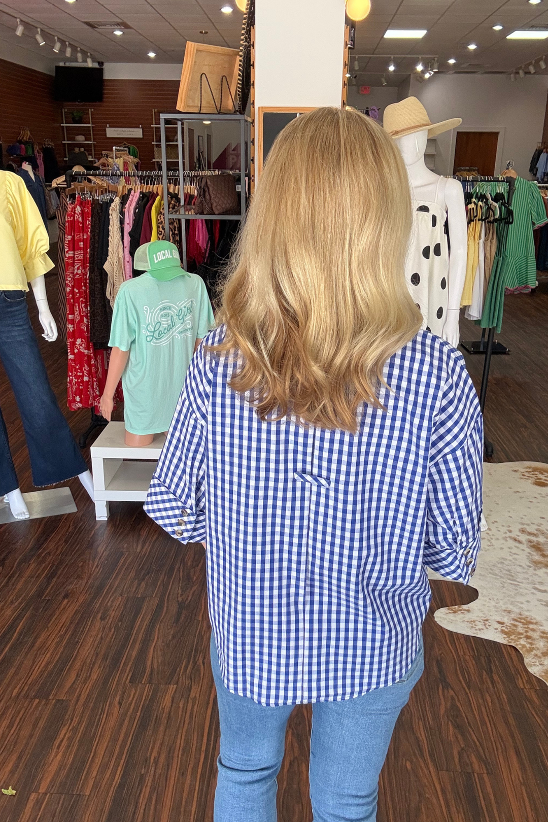 Gingham 3/4 Sleeve Top