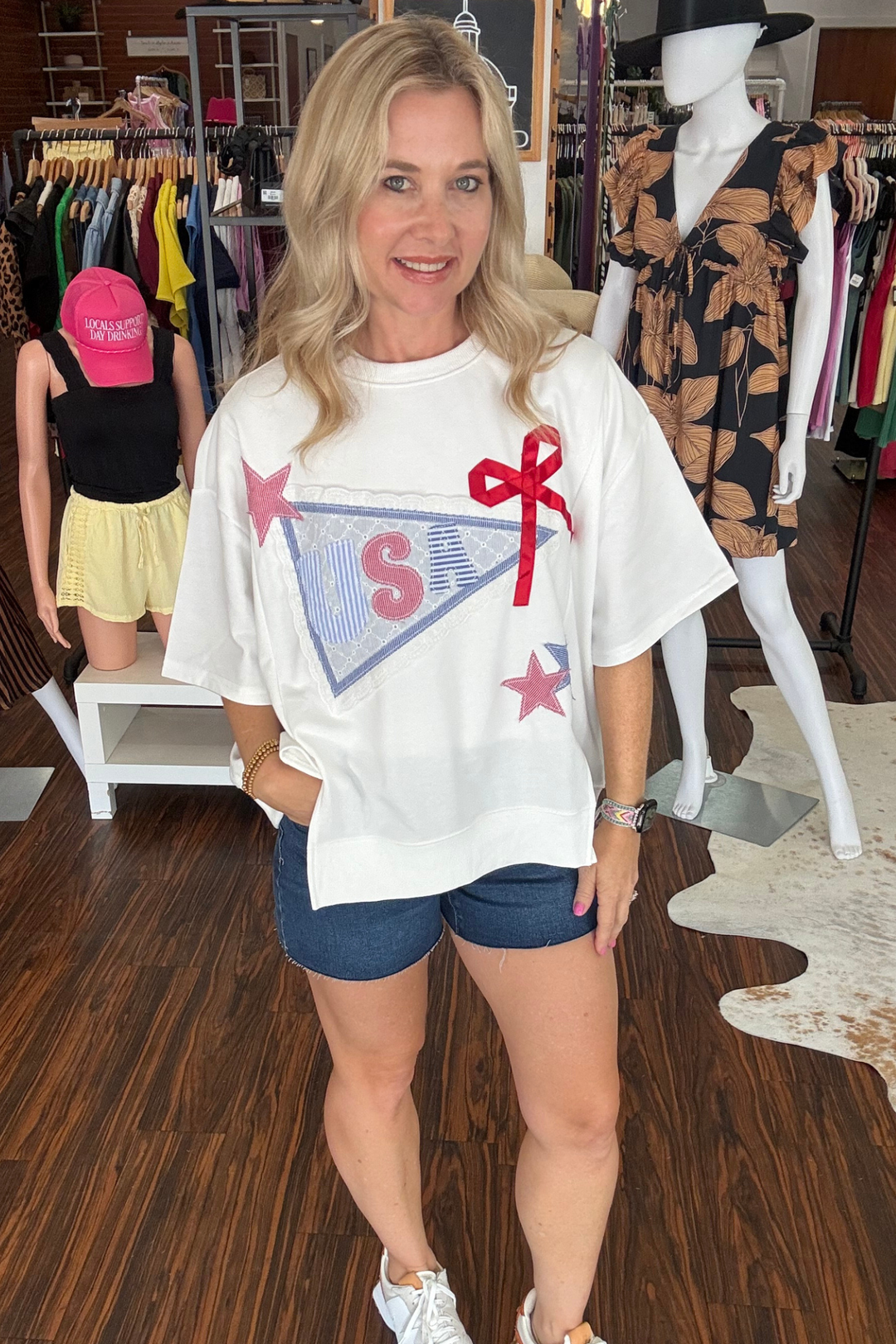 4th Of July Lace Pennant Ribbon Top
