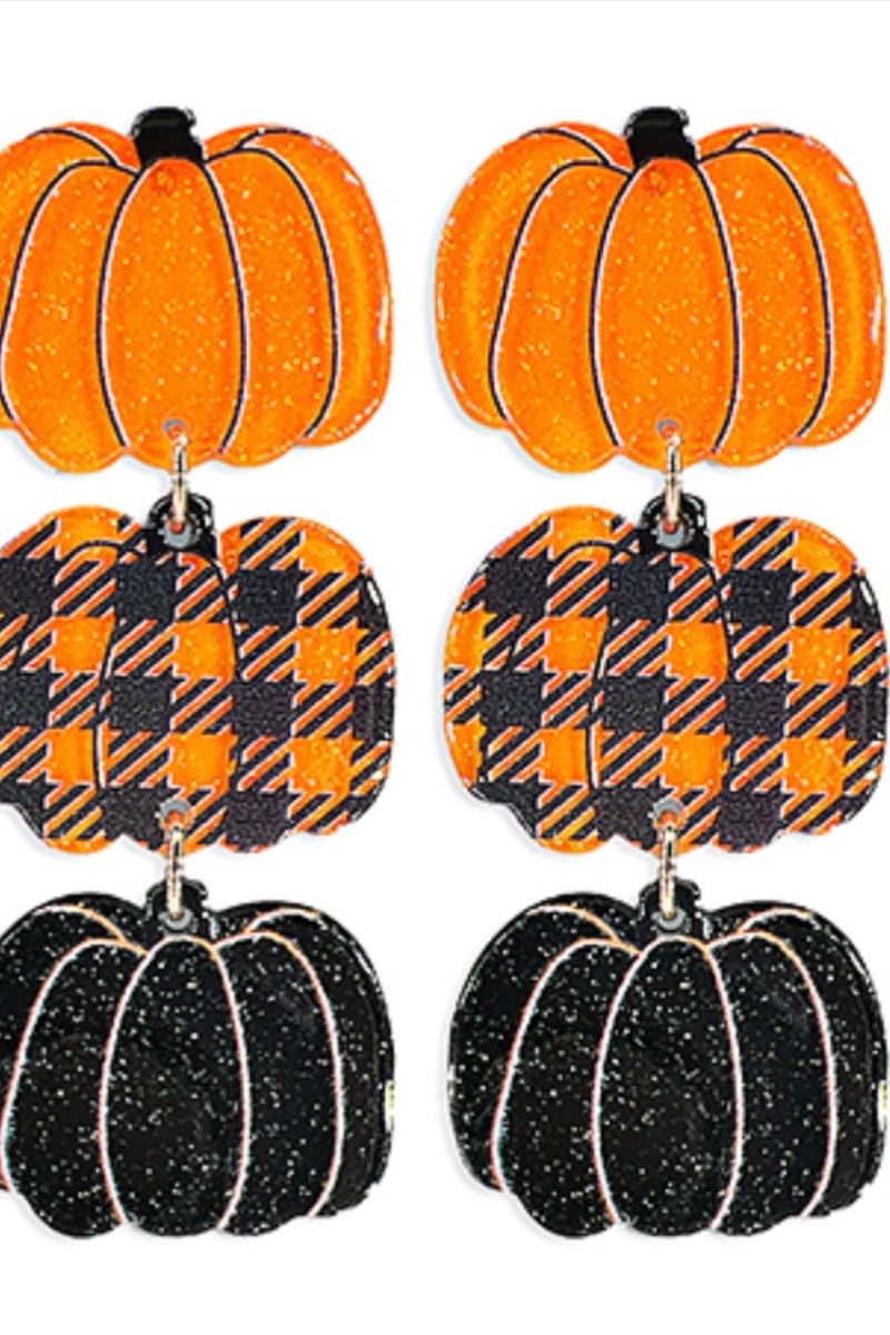 Glitter 3-Tiered Pumpkin Drop Earrings