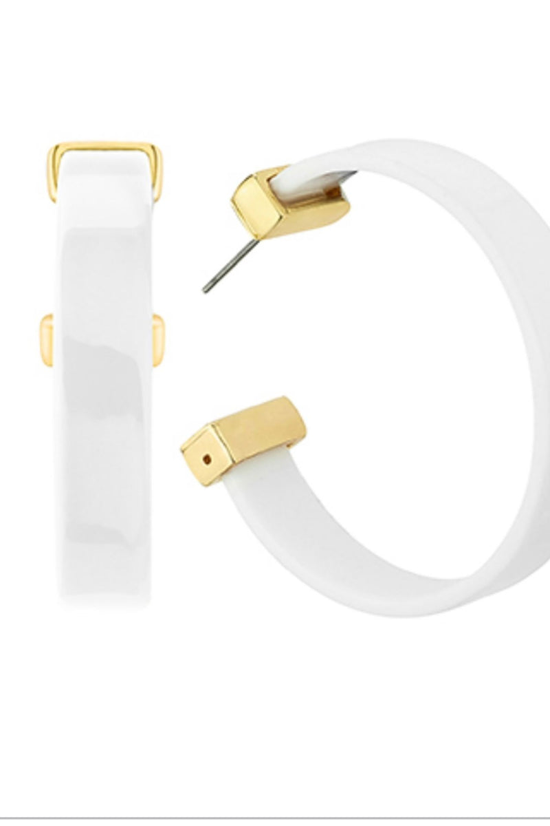White 45 MM Gold Edge Wide Hoops
