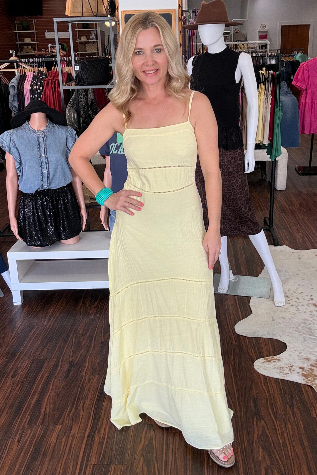 
Effortless elegance meets comfort in this crochet maxi dress. Featuring a smocked back for a flattering fit, adjustable straps for personalized comfort, and delicate crochet tiered detailing that adds visual interest. The flowing maxi length creates a graceful silhouette perfect for warm-weather occasions, from casual outings to special events. A versatile piece that transitions beautifully from day to night. This dress runs small, recommend sizing up. 