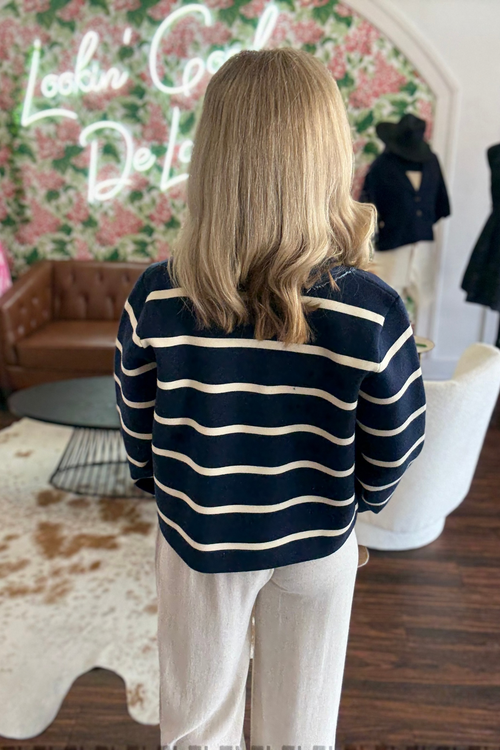 Striped Jacket with Denim Contrast