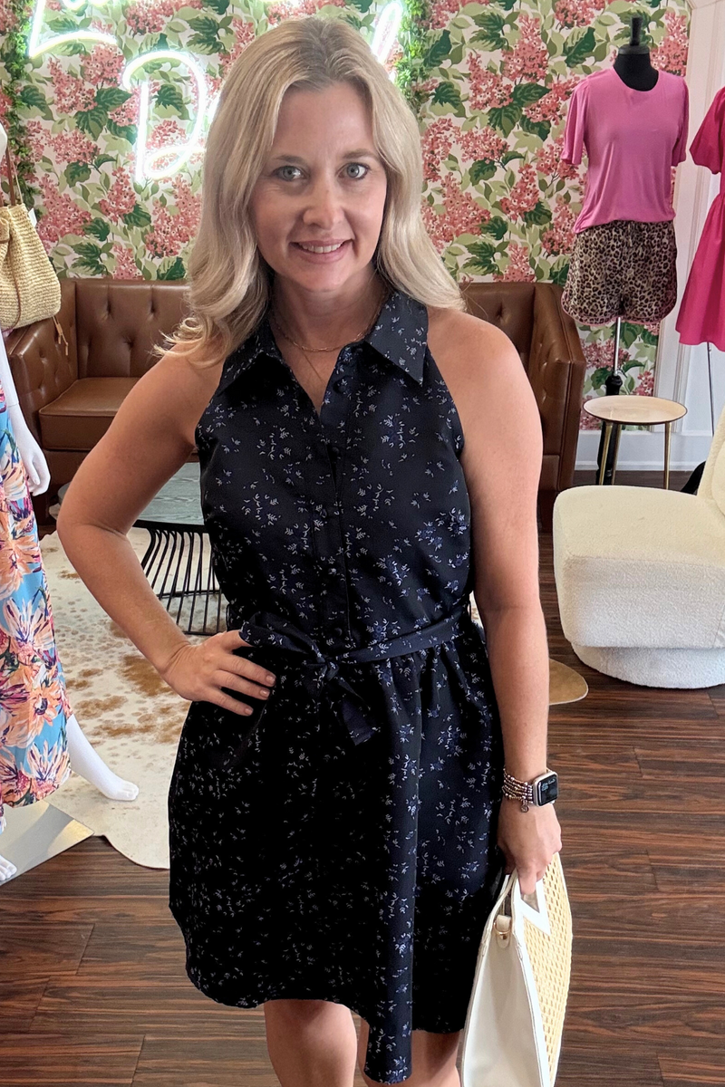 Navy Floral Halter Dress