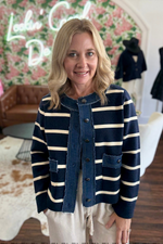 Striped Jacket with Denim Contrast