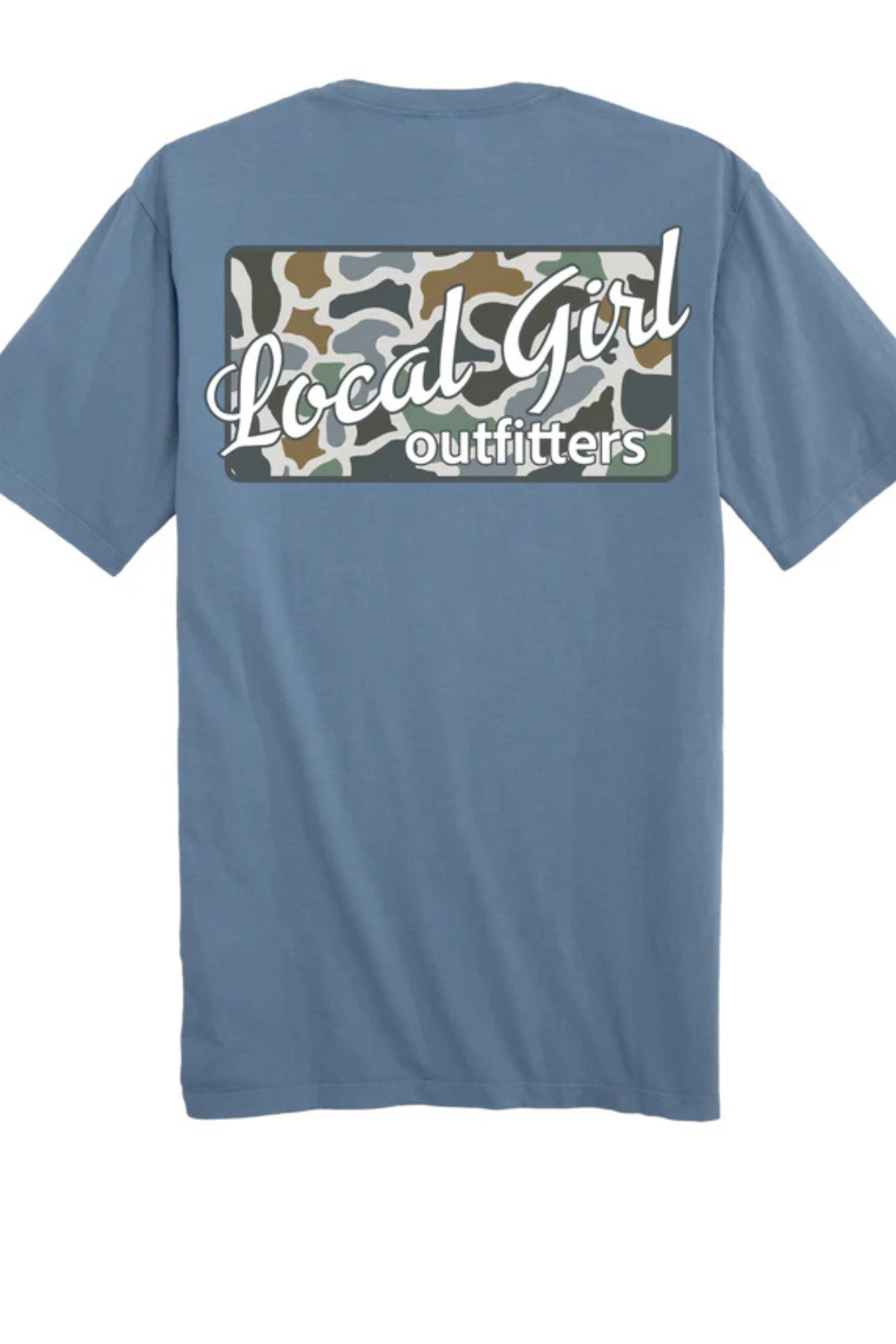 Local Girl LCF Bluff Plate T-Shirt

Make a statement with this slate blue tee featuring a bold camo license plate logo on the back. Perfect for those who embrace local pride with an edge, this modern essential pairs effortlessly with your everyday wardrobe. Comfortable, versatile, and distinctly you.
