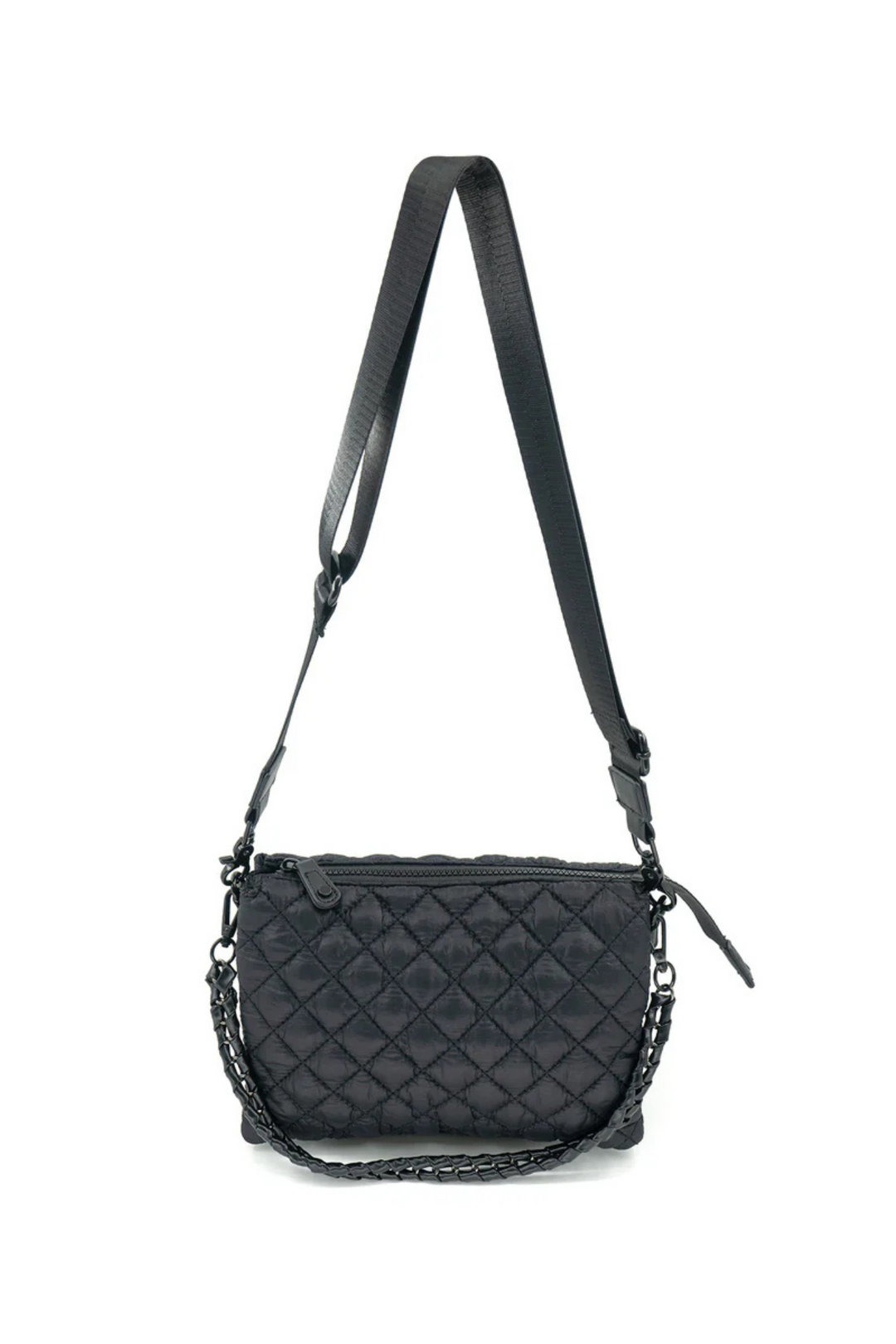 3 compartment quilted handbag with chain detail